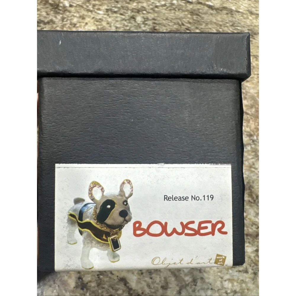 Objet D'Art #119 BOWSER Dog With Gold Chain Blinged Hinged Trinket‎ Box